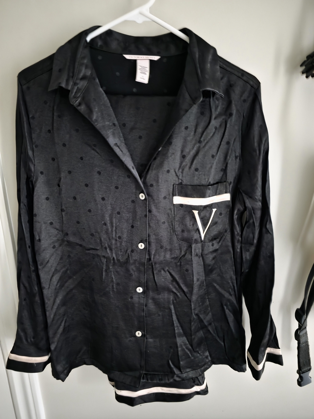 Victoria's Secret Black Satin-Feel Pajama Top with Cream Trim